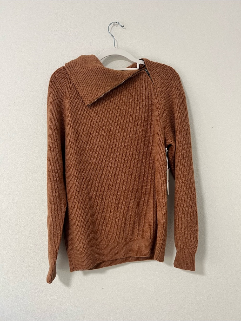 Nordstrom Women’s XS Brown Tan Thrush Ribbed Zip Collar Sweater NWT